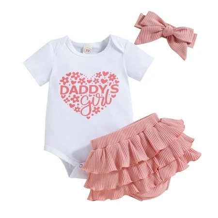 Cute Outfits For Girls Kids Valentine Day Short Sleeve Hearts Printed Bodysuits Shorts Headbands Set Toddler Outfits White 3-6 Months | Walmart (US)