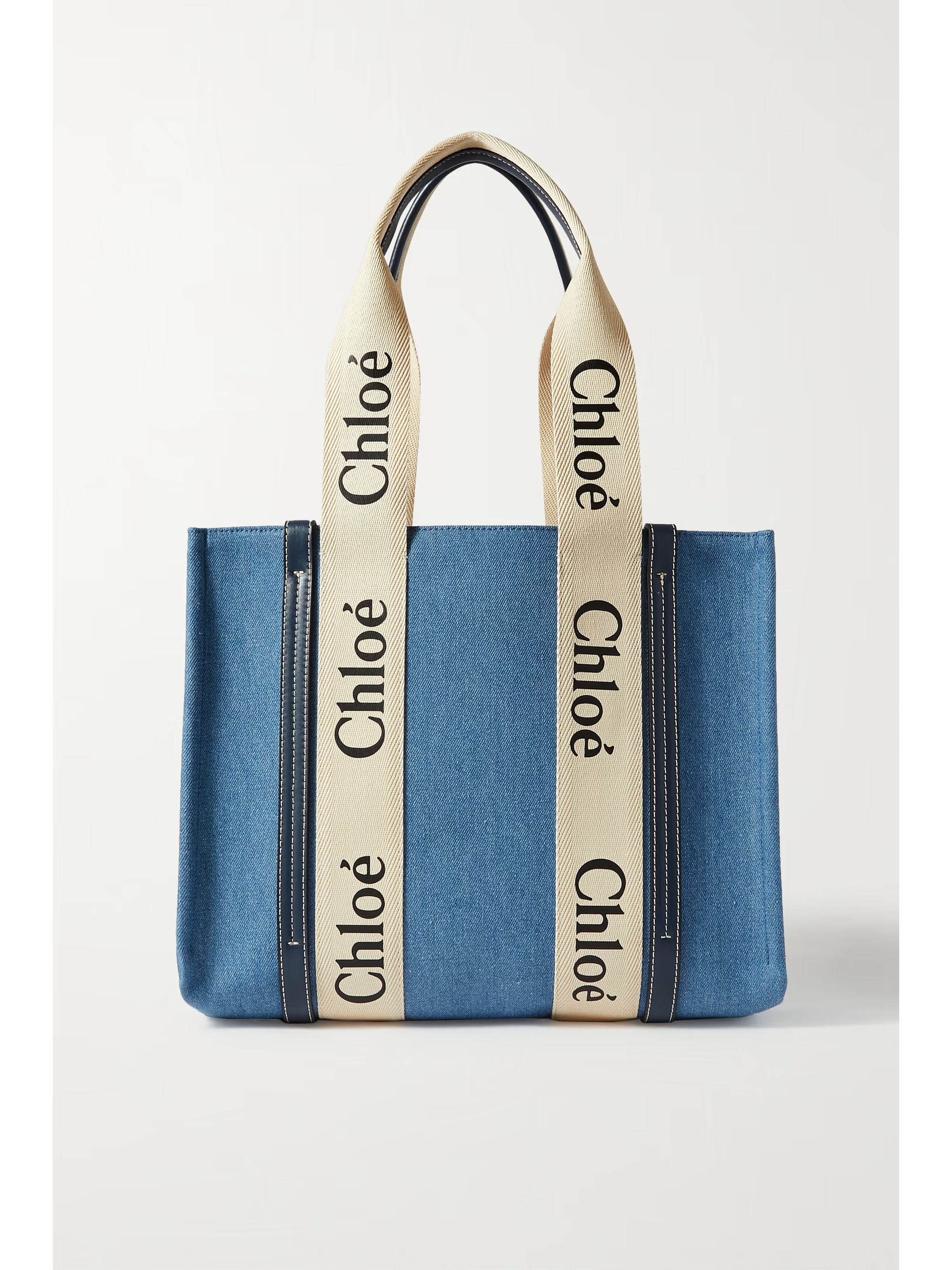 Woody medium leather-trimmed denim tote | NET-A-PORTER (US)