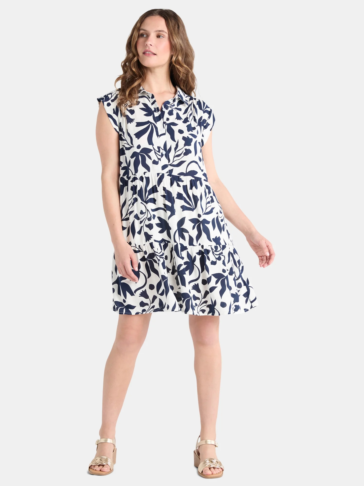 Time and Tru Women's Tiered Mini Shirtdress, Sizes XS-XXXL | Walmart (US)