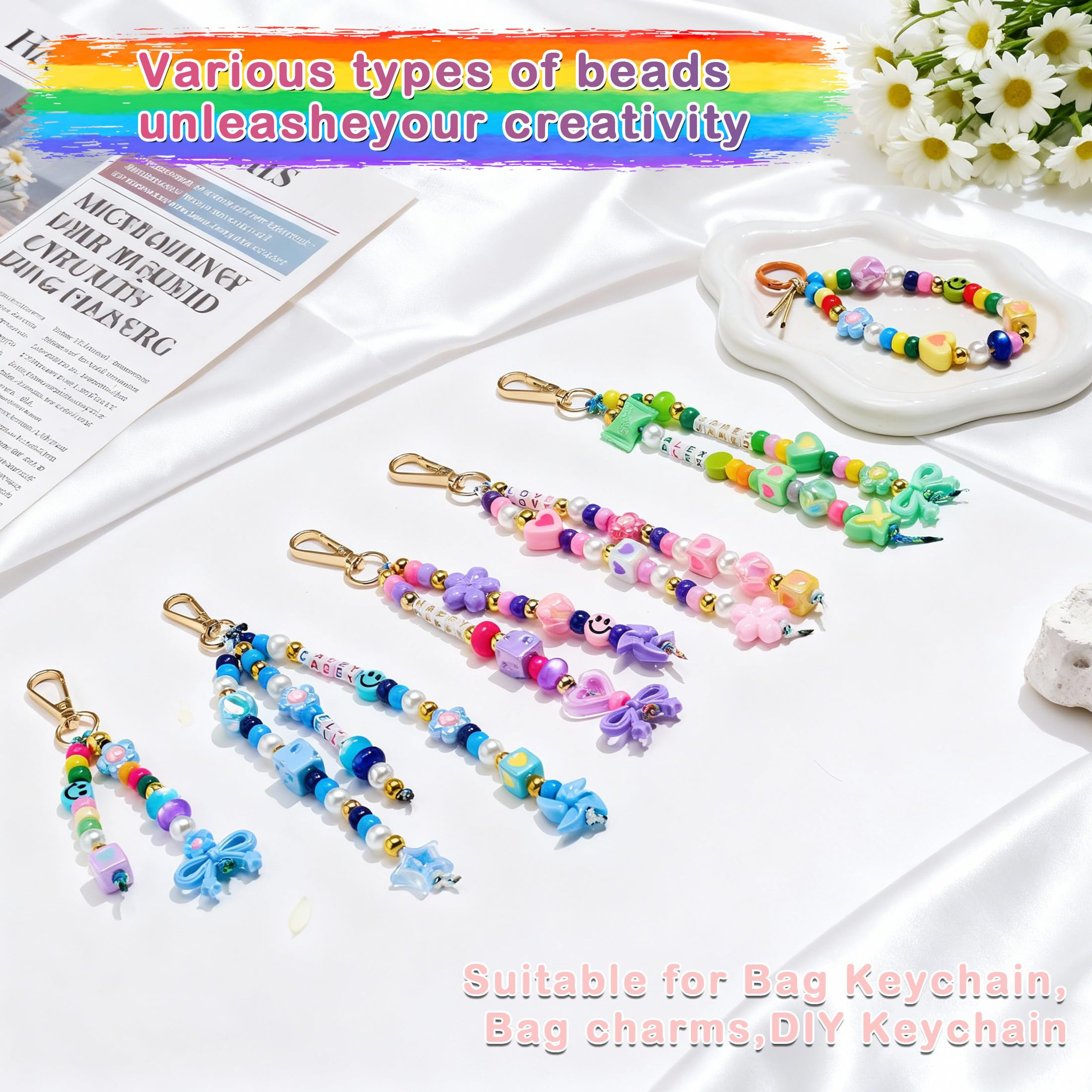 Zhuozatrfa 542 PCS Beaded Bag Charms Making Kit, Keychain Making Kits Beads DIY Key Chain Bracele... | Amazon (US)