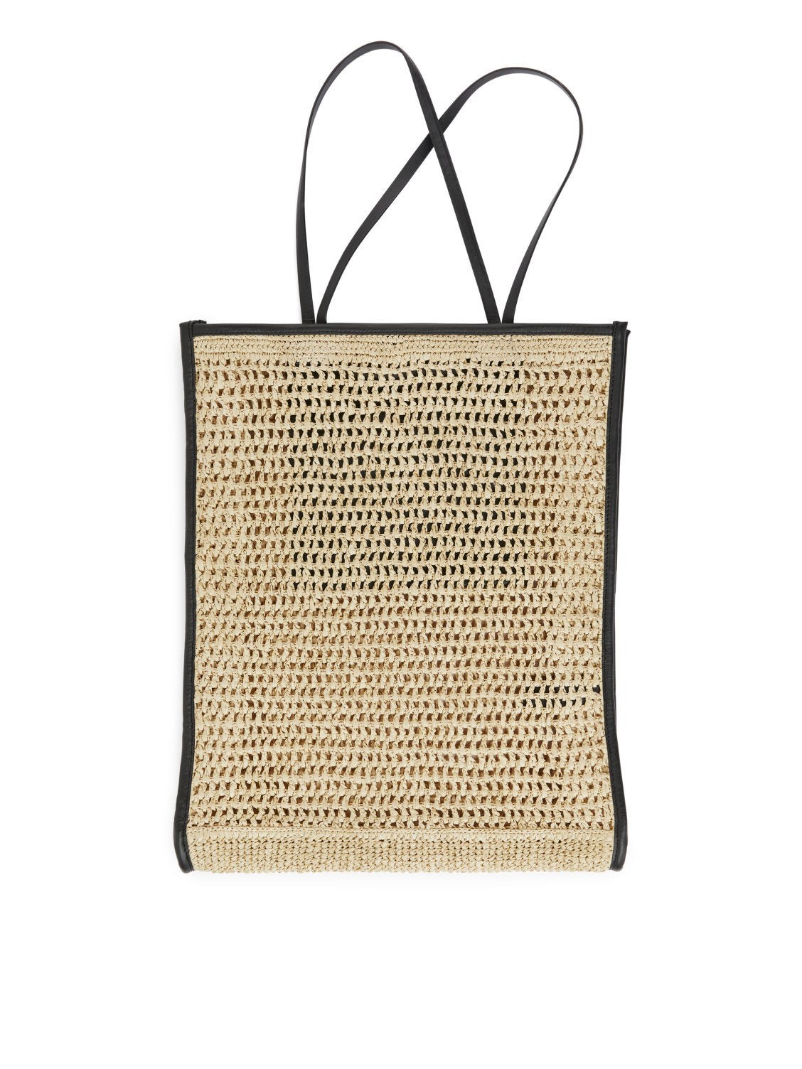 Leather-Detailed Straw Bag - Beige | ARKET (US&UK)