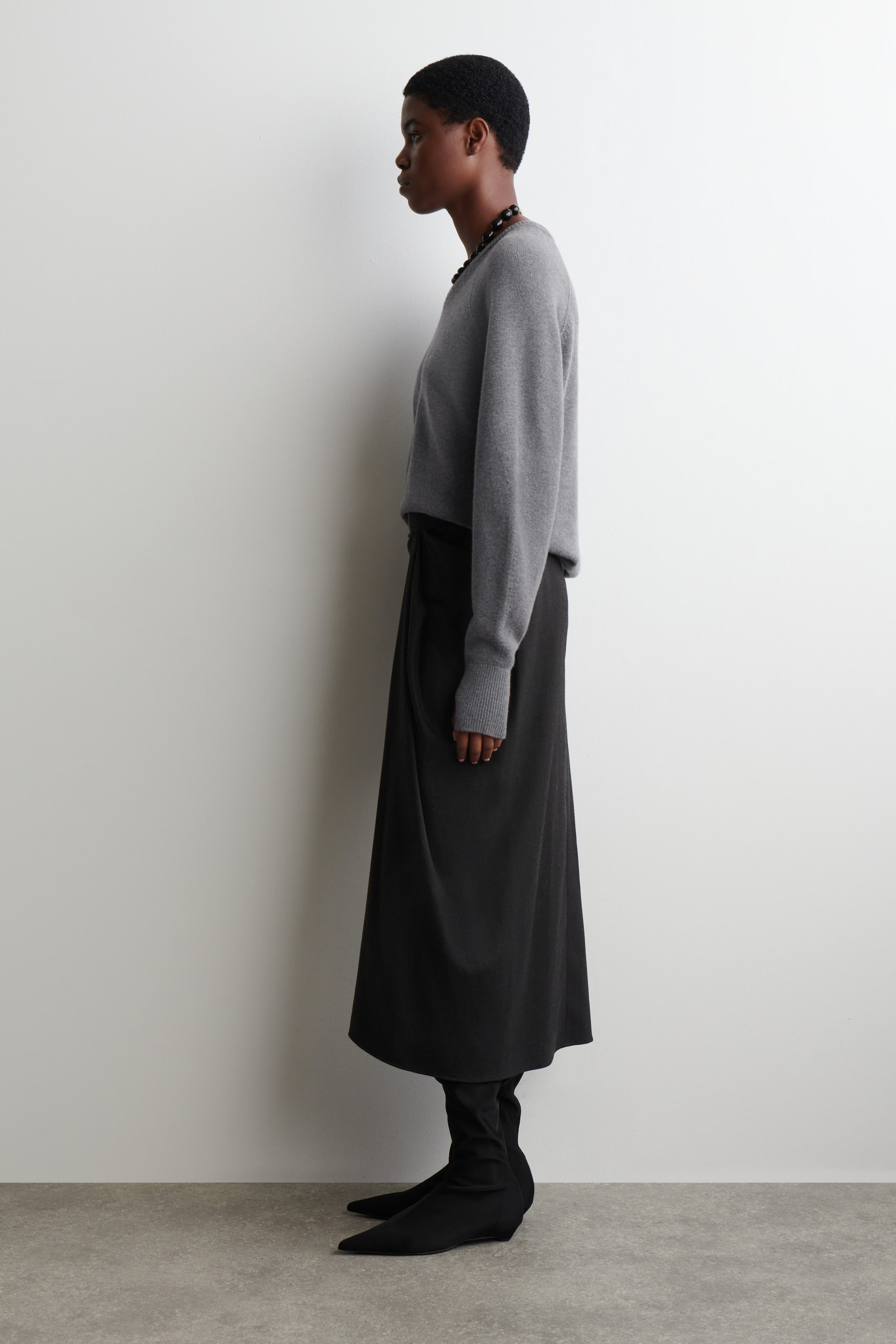 DRAPED WOOL-BLEND MIDI SKIRT - CHARCOAL MÉLANGE | COS DE | COS (EU)