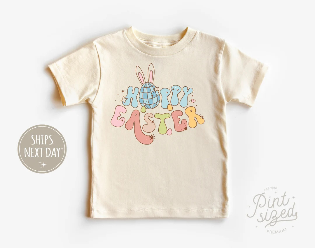 Retro Easter Toddler Shirt - Hoppy Easter Cute Kids Tee - Toddler Natural Shirt | Etsy (US)