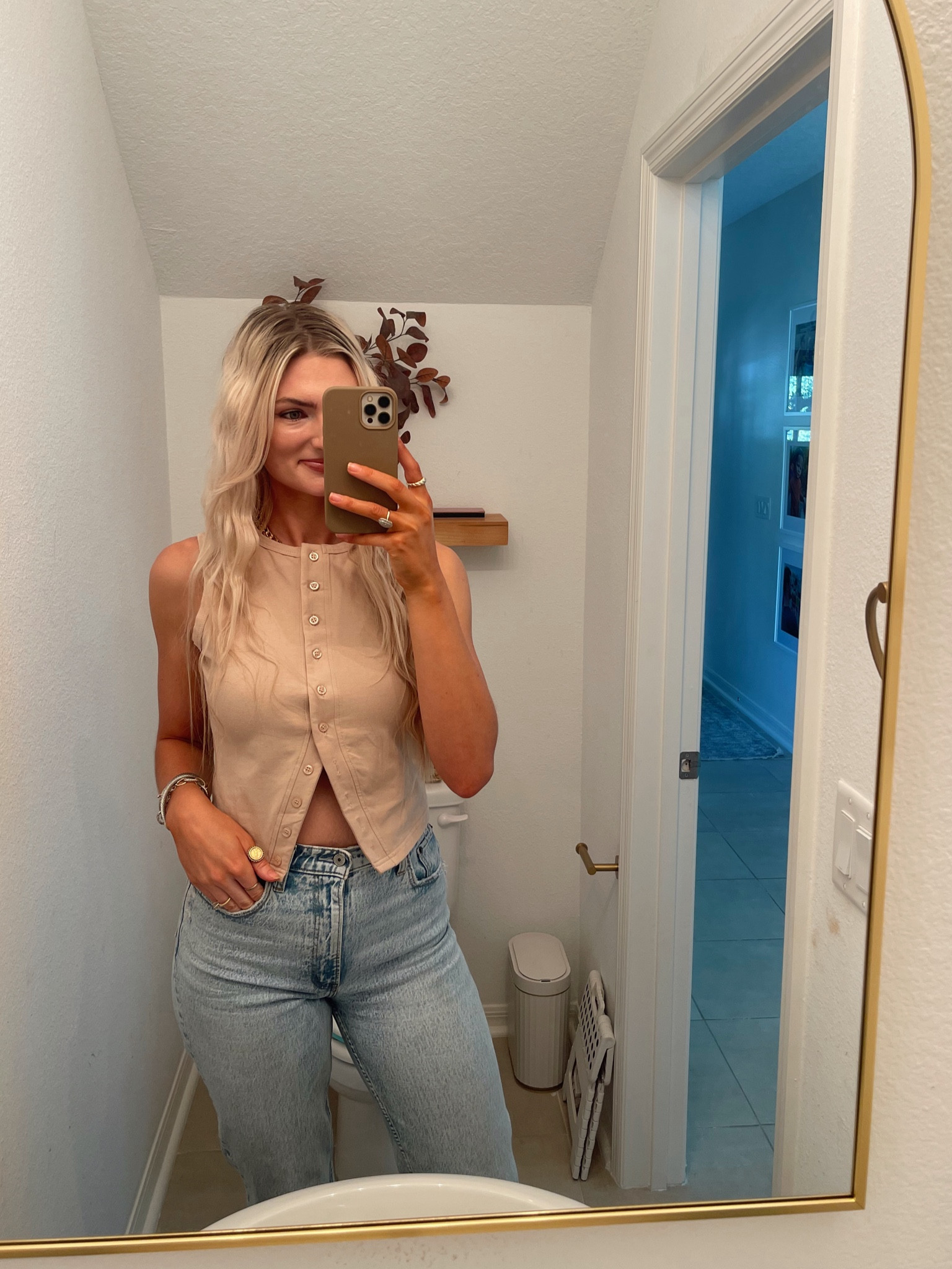 Casual fall outfit 🤎

Tan tank vest- size medium 
Abercrombie jeans- 27 curve love extra long 

#LTKFindsUnder50 #LTKFindsUnder100 #LTKStyleTip