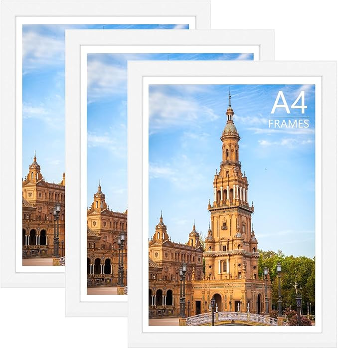 A4 Photo Frame Set of 3, Classic White Picture Frames with High-Definition Perspex Front, 21x29.7... | Amazon (UK)