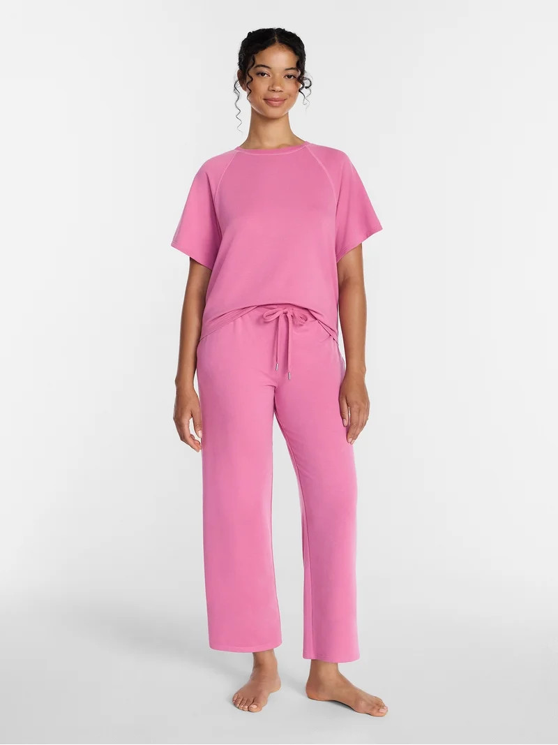Joyspun Women's French Terry Knit Sleep Top with Short Sleeves, Sizes XS-3X | Walmart (US)