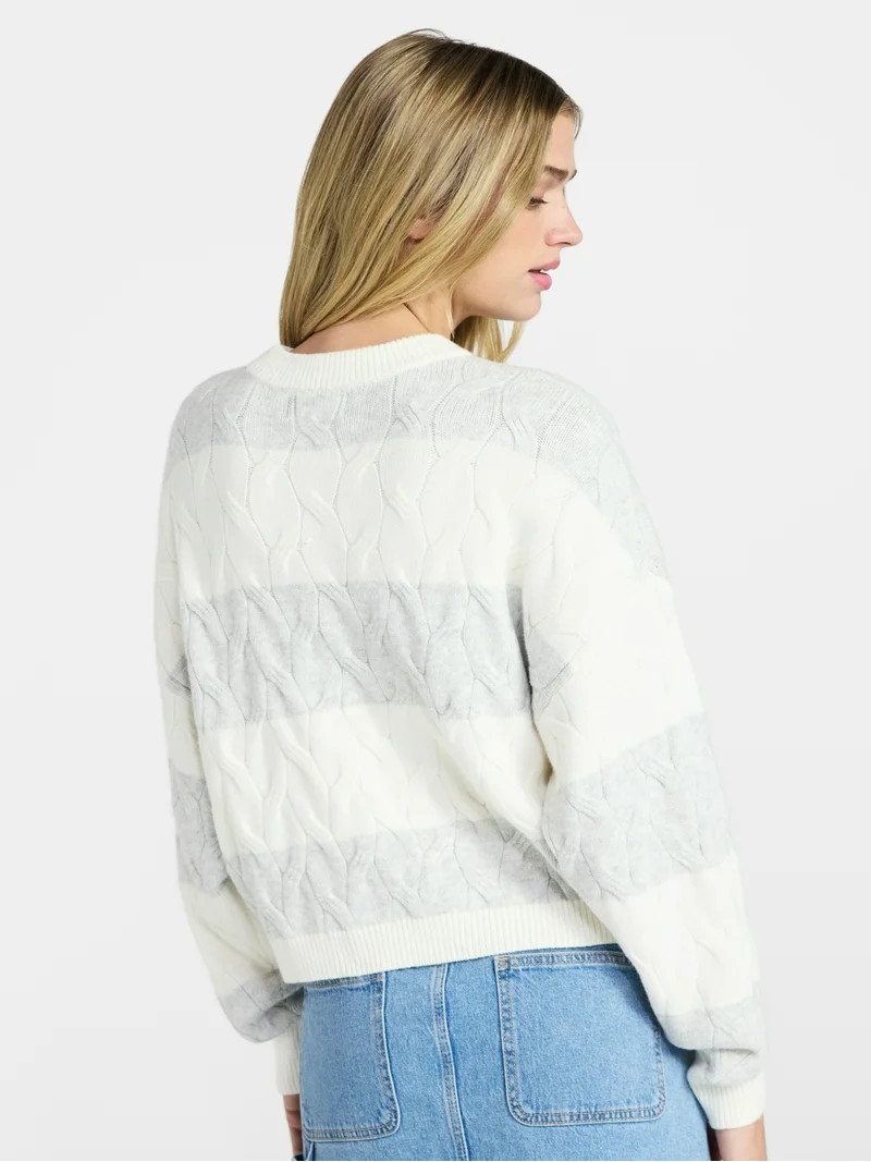 No Boundaries Drop Shoulder Crewneck Pullover Sweater, Midweight, Women's XXS-XXL | Walmart (US)