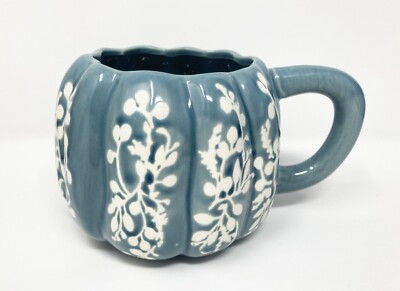 Anthropologie Floral Pumpkin Shaped Mug Cup Dark Blue Glazed Stoneware 20 oz NEW  | eBay | eBay US
