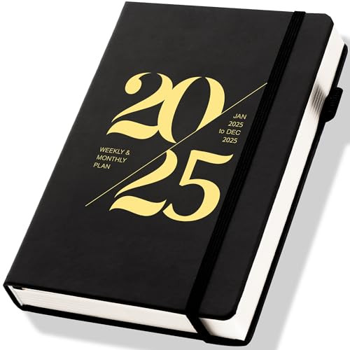 CAGIE 2025 Planners for Women 2025 Planner Weekly and Monthly with Stickers& Pocket Hardcover Leather 2025 Calendar Monthly Daily Planner Agenda for Men, 5x8, Black | Amazon (US)