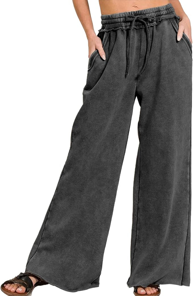 Ainangua Palazzo Sweatpants Wide Leg Pants Baggy Acid Wash | Amazon (US)