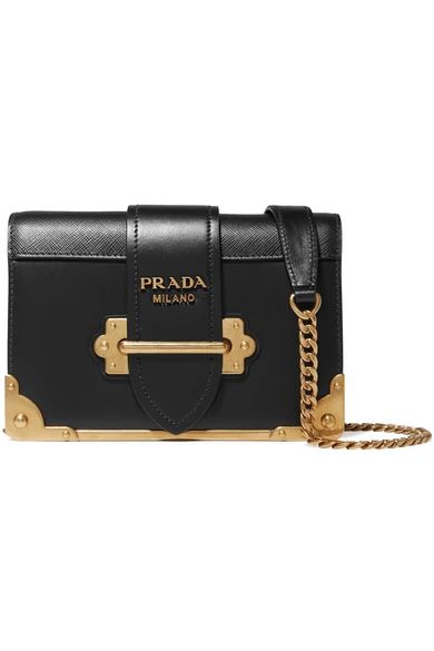Prada - Cahier Mini Leather Shoulder Bag - Black | NET-A-PORTER (US)