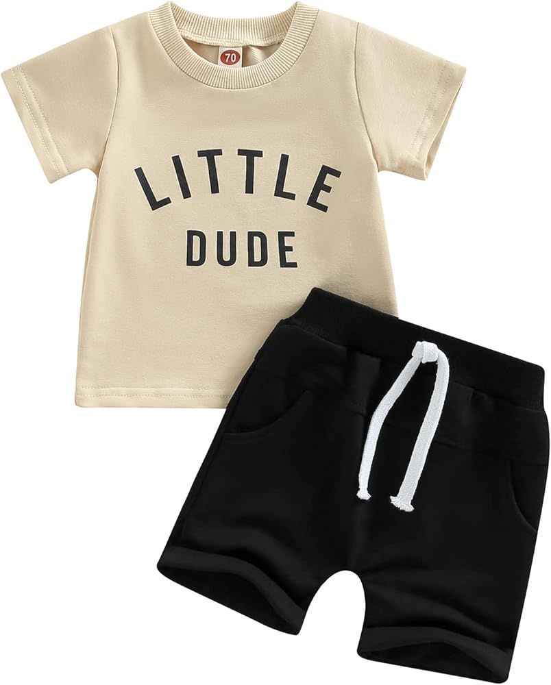 Hnyenmcko Toddler Baby Boy Clothes Set Letter Print Short Sleeve Crewneck T-Shirt Solid Color Sho... | Amazon (US)