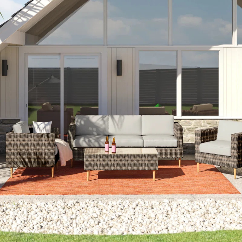 Giovanni 4 Piece Rattan Sofa Seating Group with Cushions | Wayfair Professional