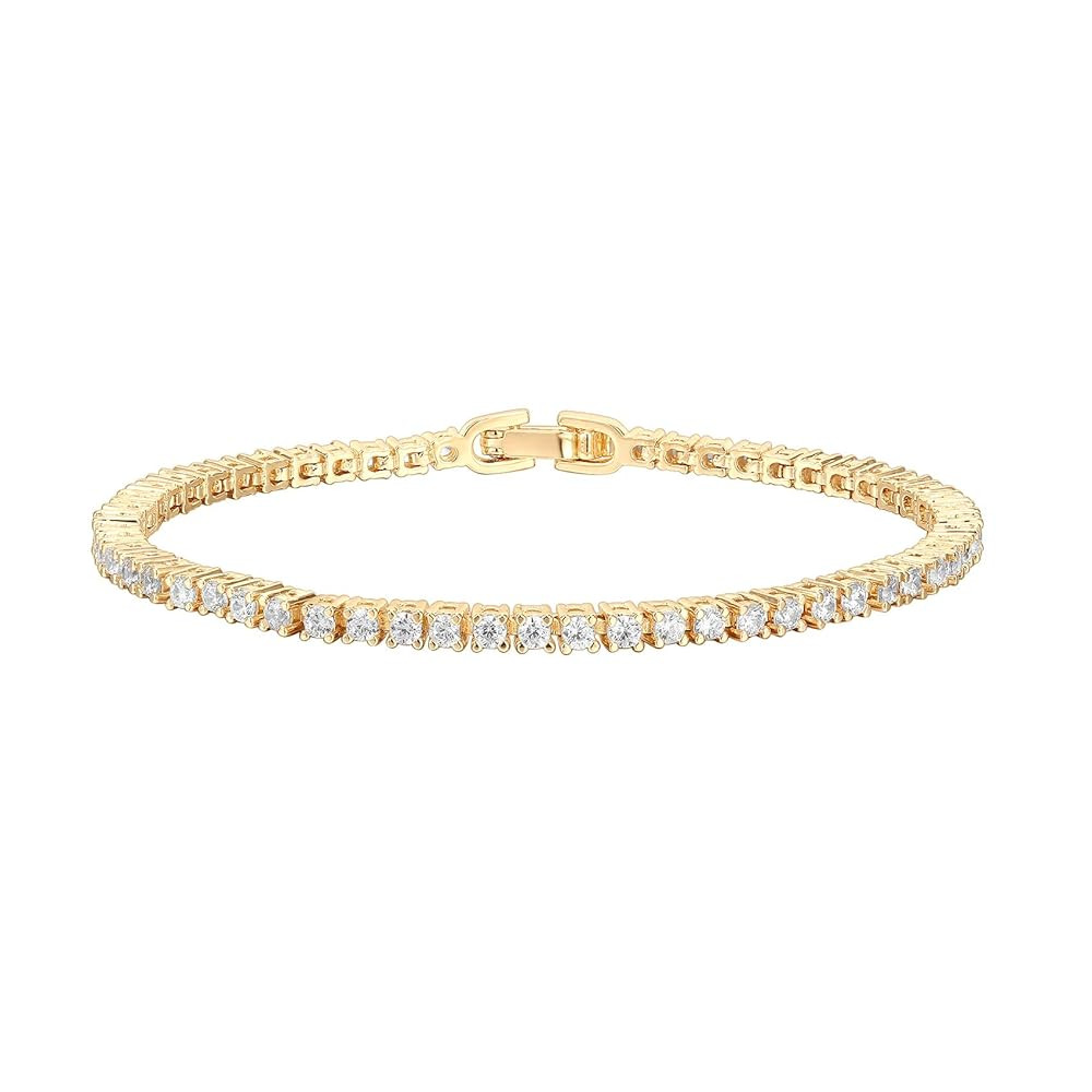 PAVOI 14K Gold Plated Cubic Zirconia Classic Tennis Bracelet | Gold Bracelets for Women | 4mm CZ,... | Amazon (US)
