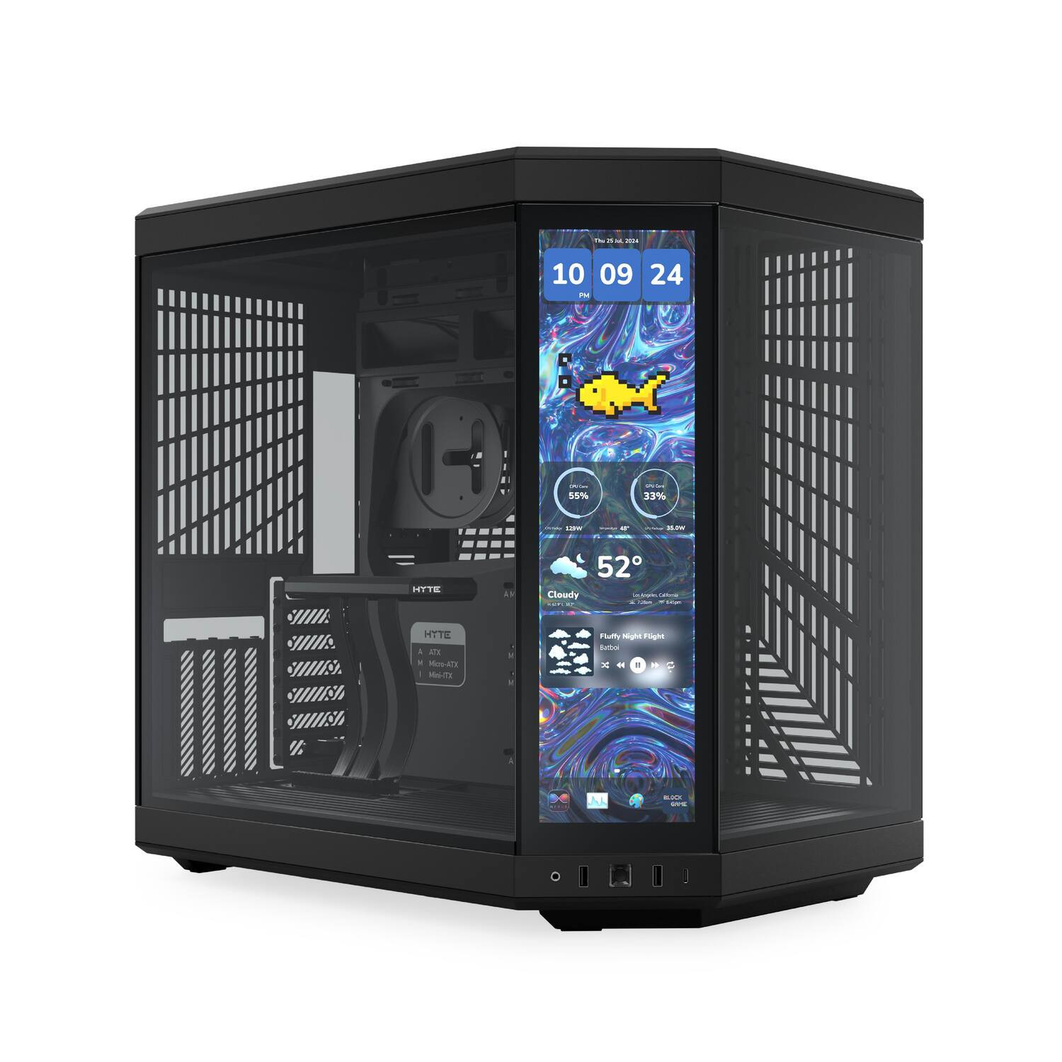 HYTE - Y70 Touch Infinite Mid Tower Aesthetic Gaming PC Case with 2.5K IPS Touchscreen and Riser Cable - Pitch Black | Best Buy U.S.