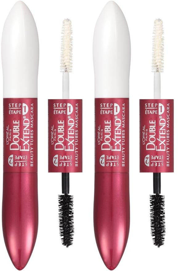 L'Oreal Paris Makeup Double Extend Tubing Mascara, Lengthening 2 Step Mascara, Smudgeproof, Black... | Amazon (US)