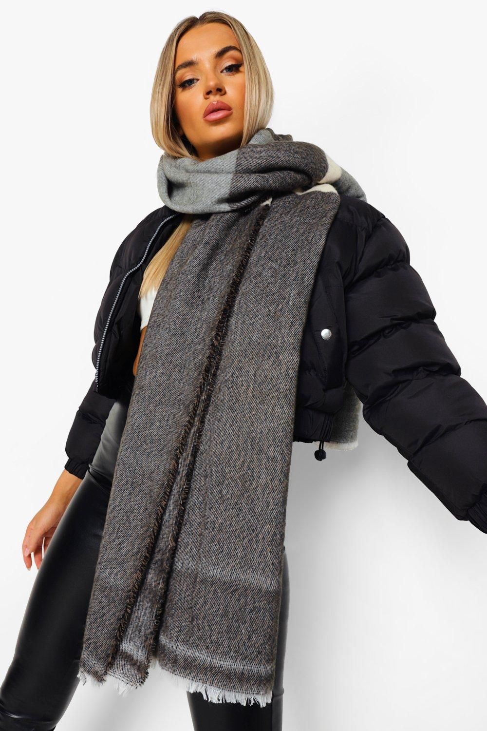 Womens Oversized Colour Block Scarf - Grey - One Size | Boohoo.com (US & CA)