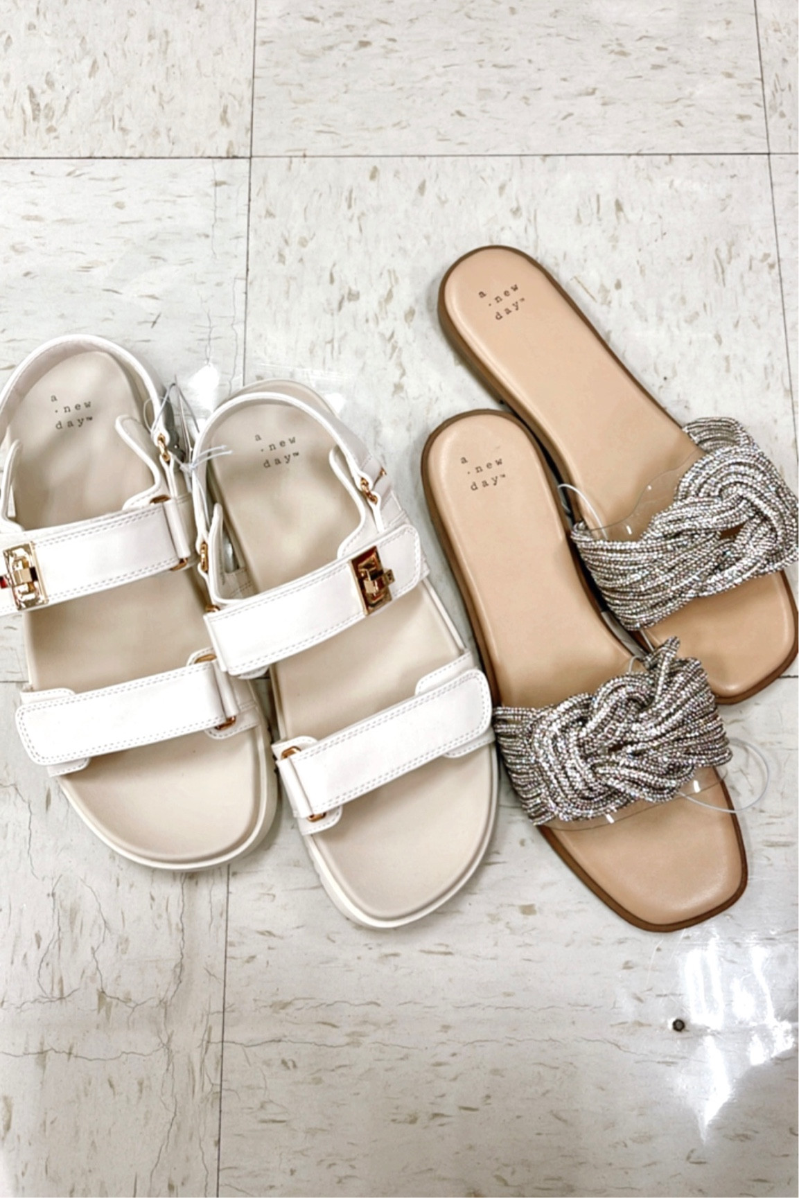 Amazing Steve Madden dupe at target! White buckle slides, rhinestone slides. Look for less. Target finds  Summer style. Summer sandals. #summerstyle #targetfinds 

#LTKFind #LTKshoecrush #LTKstyletip