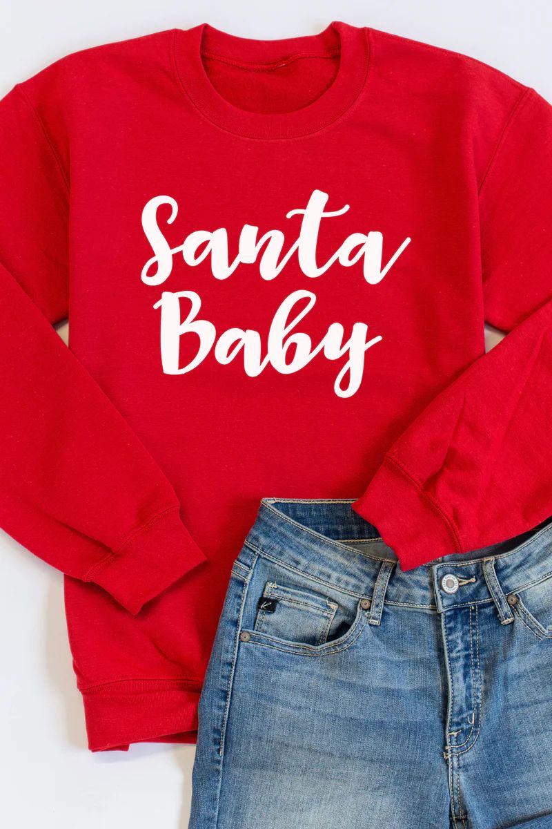 Santa Baby Solid Red Graphic Sweatshirt | The Pink Lily Boutique