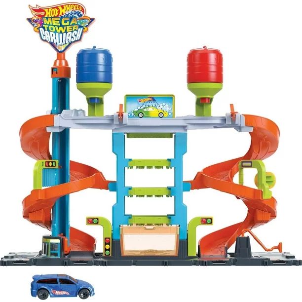 Hot Wheels City Mega Car Wash Playset with 1 Toy Color Shifters Car in 1:64 Scale | Walmart (US)