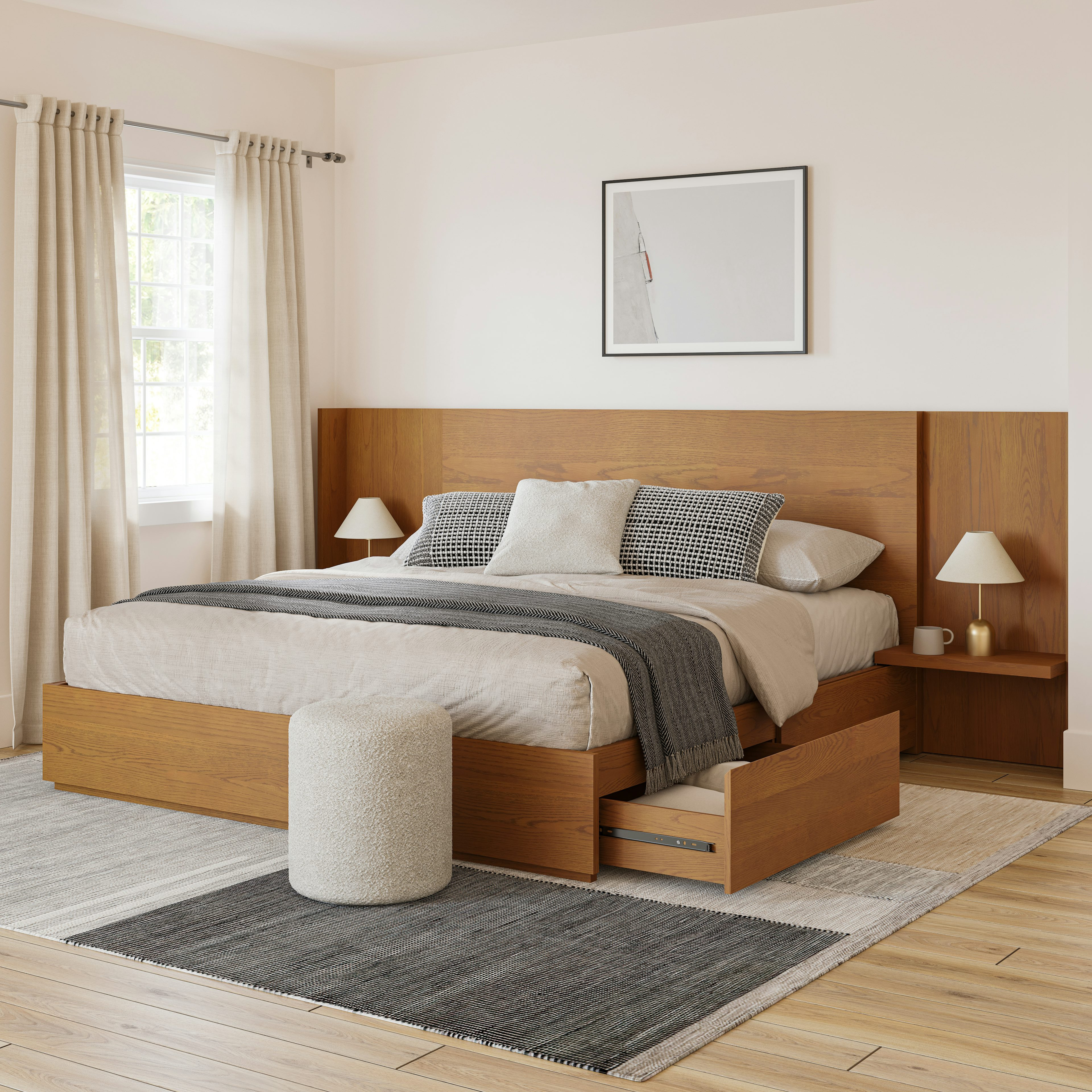 Leif King Storage Bed with Nightstands Set - Smoked Oak | Article