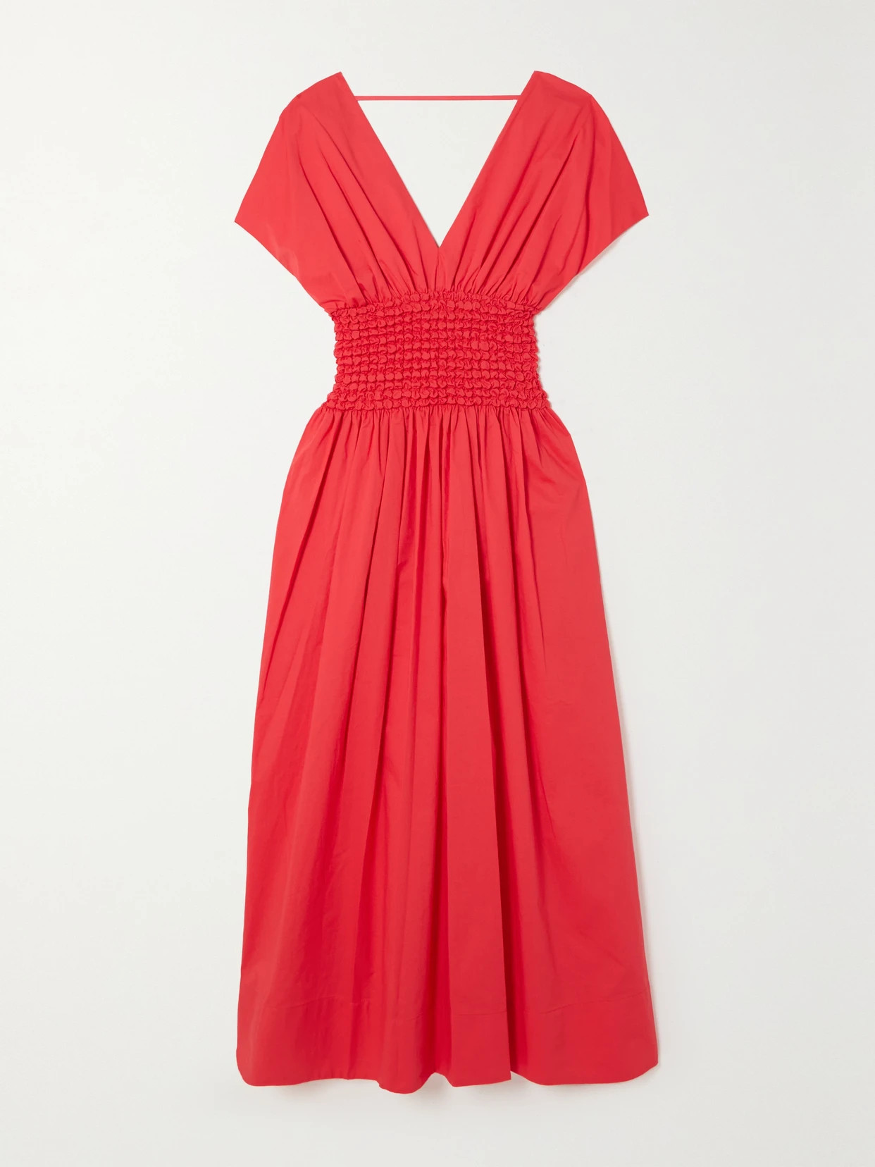 STAUD - Jackson Shirred Cotton-blend Poplin Midi Dress - Orange | NET-A-PORTER (US)