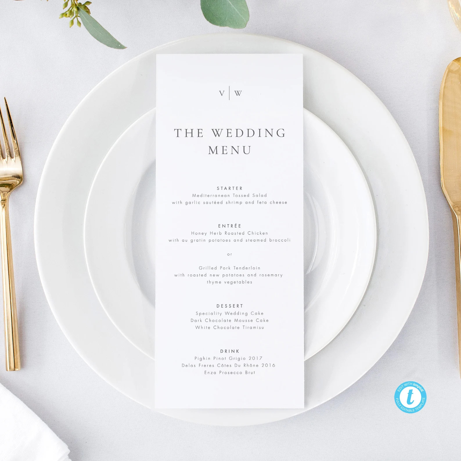 Printable Wedding Menu Template Download Elegant Wedding Menu Modern Menu Cards Editable Menu Sim... | Etsy (US)