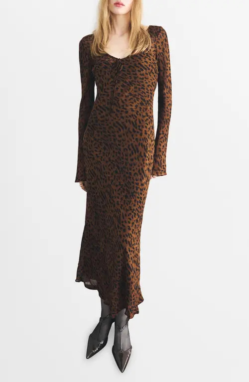 MANGO Valeria Print Long Sleeve Maxi Dress in Brown/Black Leopard at Nordstrom, Size 2 | Nordstrom