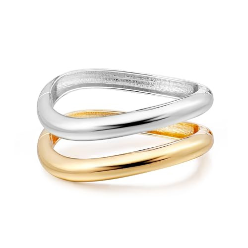 Elegance 11 designs Gold/Silver Cuff Bangle Bracelets For Women Set Chunky Trendy Hinged Irregular Cuff Open Wide Gold Bracelet Minimalist Jewelry Gift 2pcs | Amazon (US)