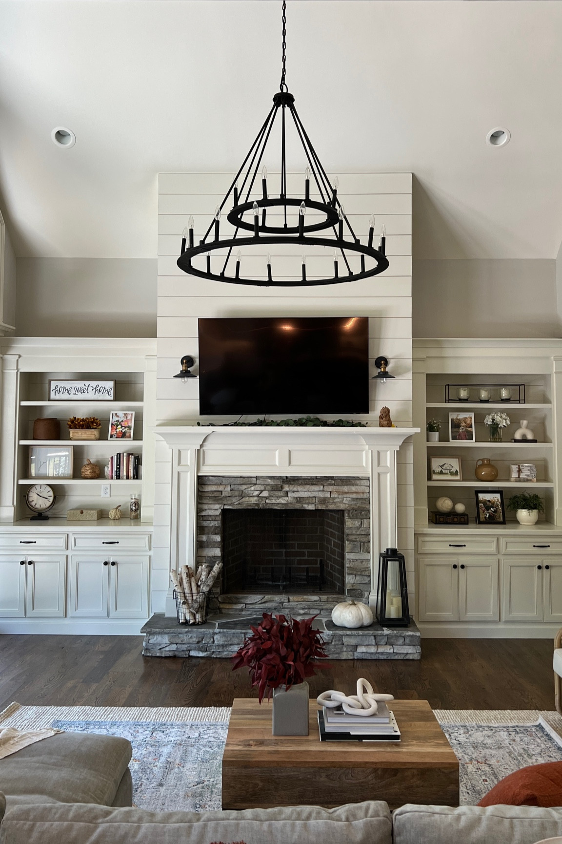 Built-in bookcase bookshelf decor decorations. Target home studio McGee. All affordable! Mantle decor fireplace statement chandelier 

#LTKstyletip #LTKhome #LTKunder100