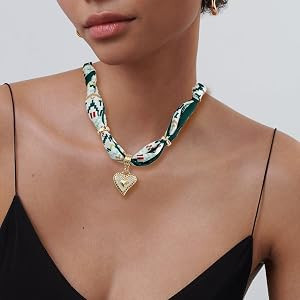 Scarf Necklace for Women Bandana Necklace with Gold Plated Pendant Heart,Cross,Moon, Fashion Jewe... | Amazon (US)