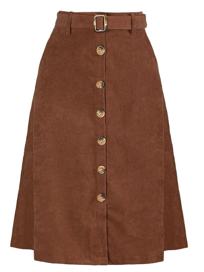 INSPIRE CHIC Women's Skirt High Waist Button Front Belted Corduroy Midi Skirt 2XL Dark Brown | Walmart (US)