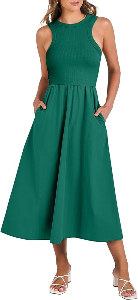 ANRABESS Womens 2025 Summer Casual Maxi Dress A line Tiered Flowy Short Sleeve Crewneck T Shirt B... | Amazon (US)