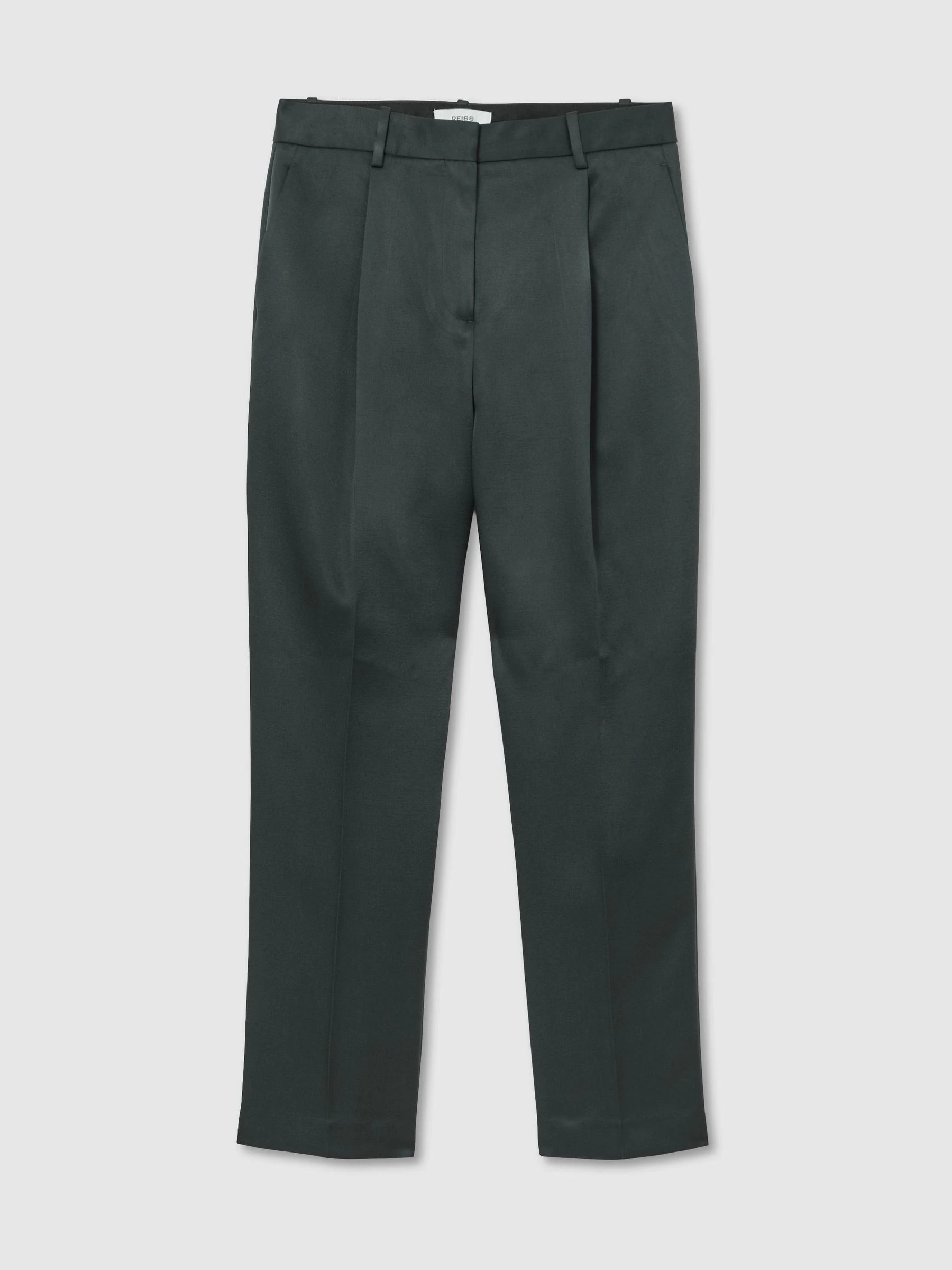 Reiss Reiss Green Ellen Taper Petite Satin Single-Pleat Tapered Trousers | Next US