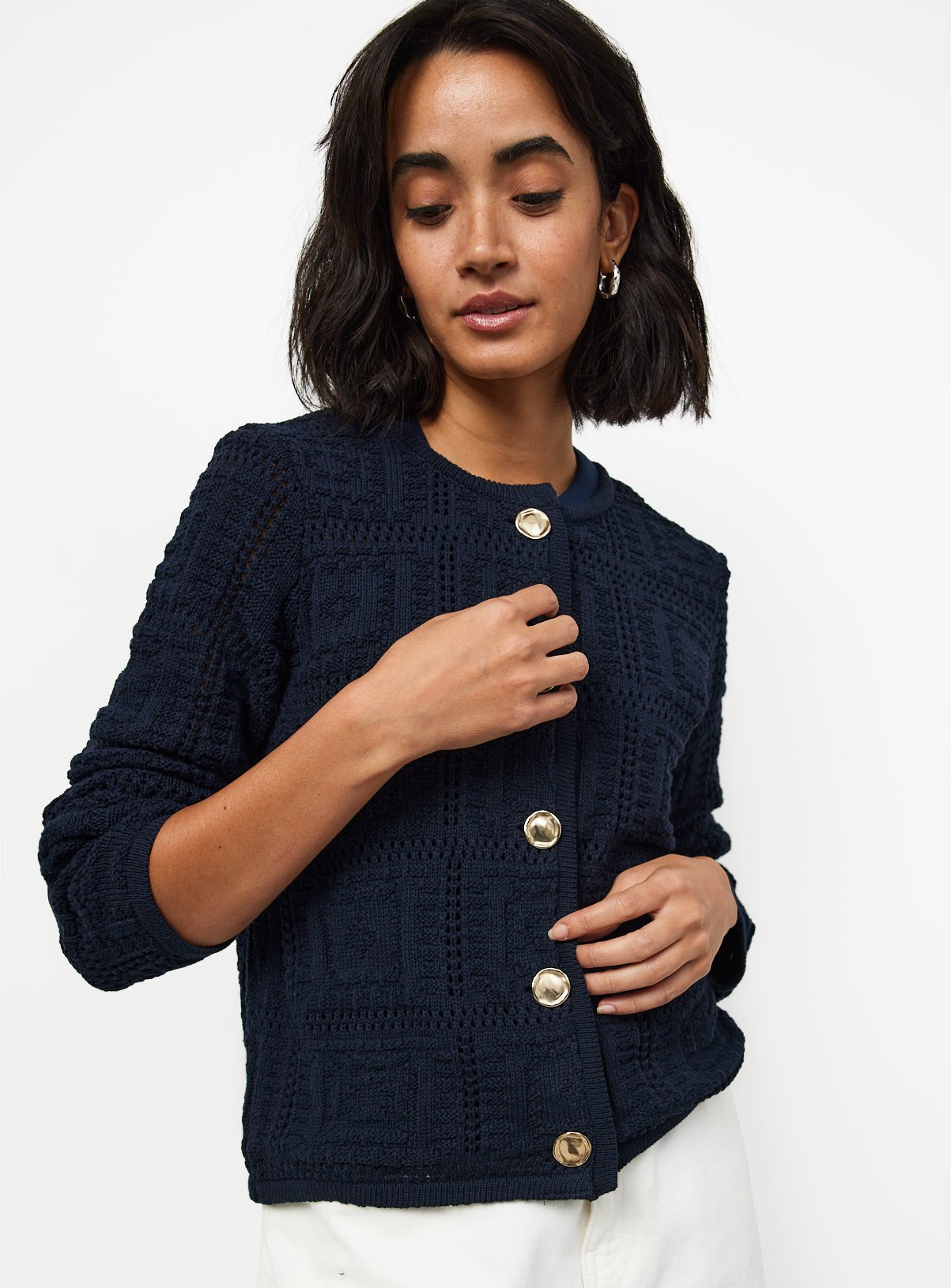 Navy Patchwork Knitted Cardigan M | Tu Clothing