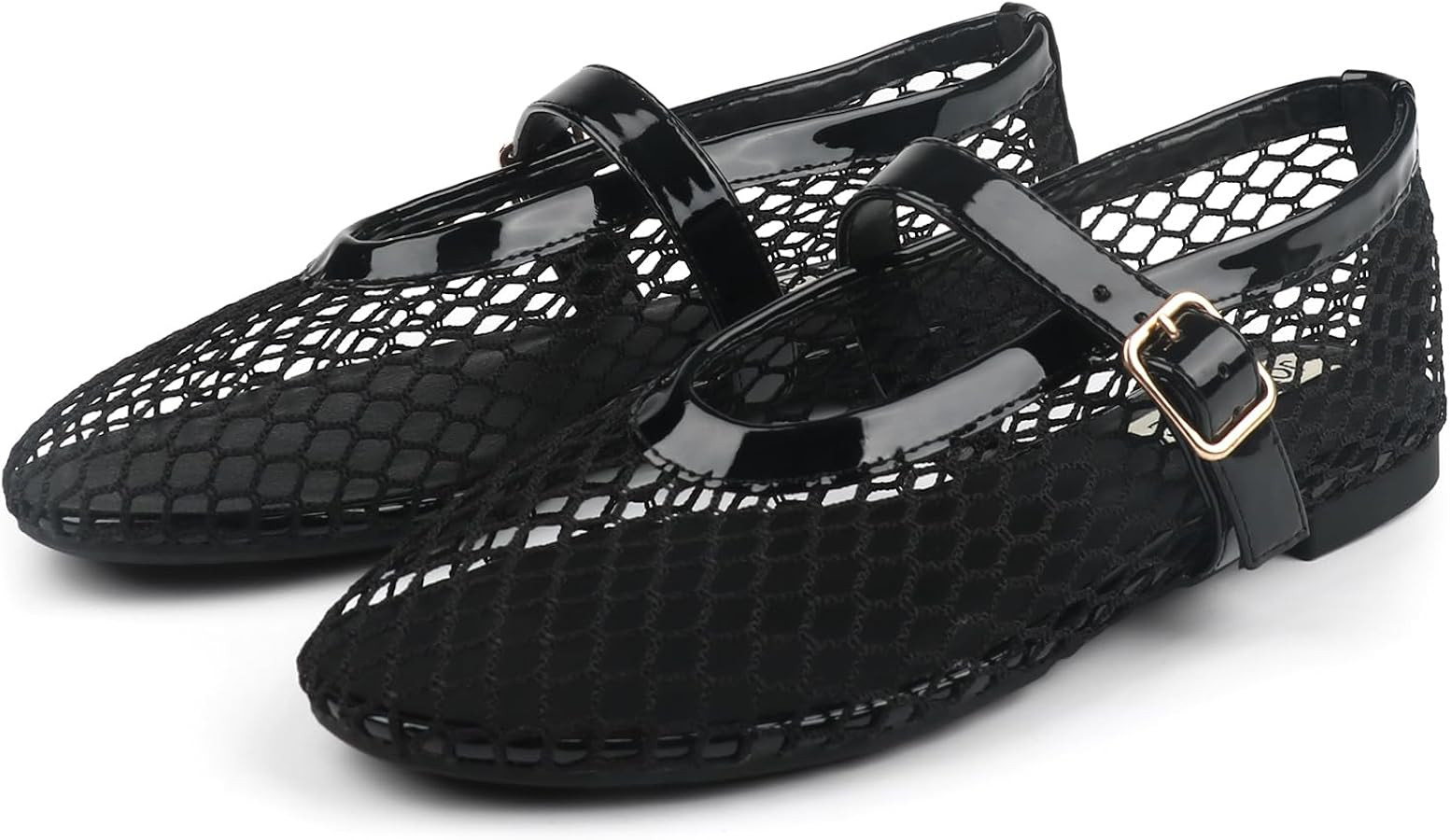 JOY IN LOVE Mesh Ballet Flats for Women Buckle Strap Round Toe Mary Jane Shoes | Amazon (US)
