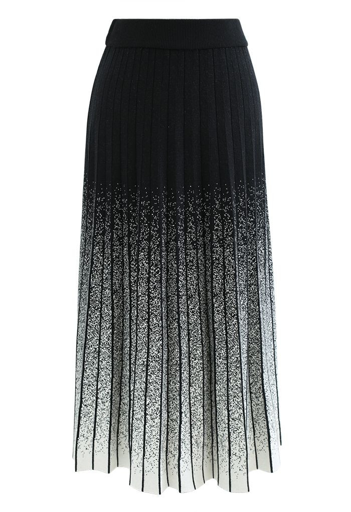 Dense Dots Pleated Ombre Knit Skirt in Black | Chicwish
