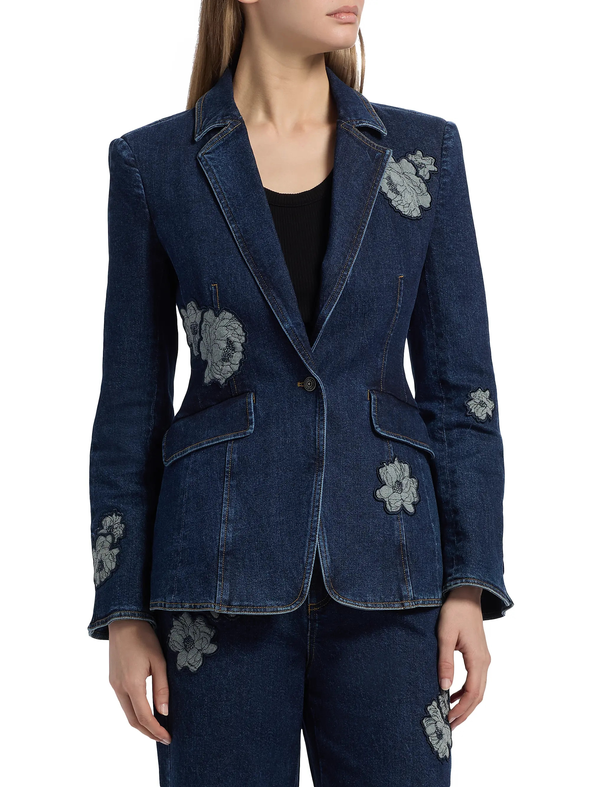 Cinq à Sept Milly Floral Appliqué Denim Jacket | Saks Fifth Avenue | Saks Fifth Avenue