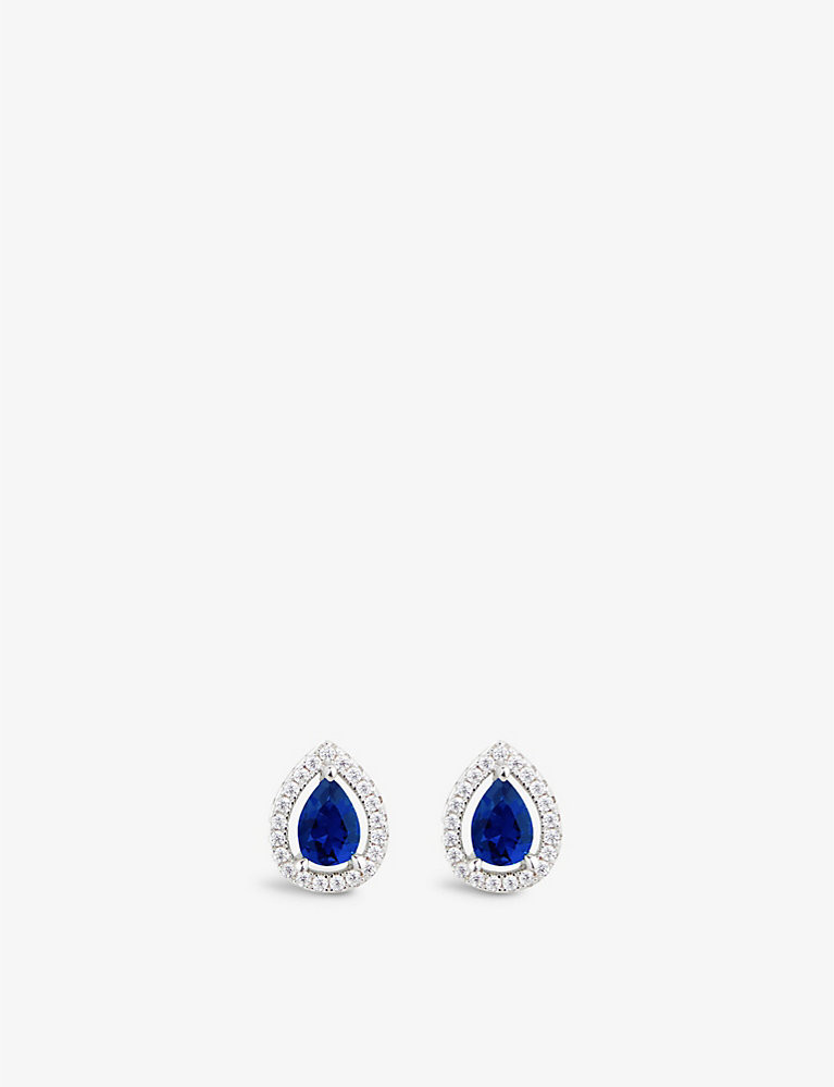 Emile pear-shaped sterling silver, 1.25ct blue sapphire and cubic zirconia stud earrings | Selfridges