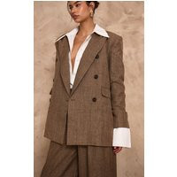 PLT Label Chocolate Brown Textured Double Breasted Blazer | PrettyLittleThing US