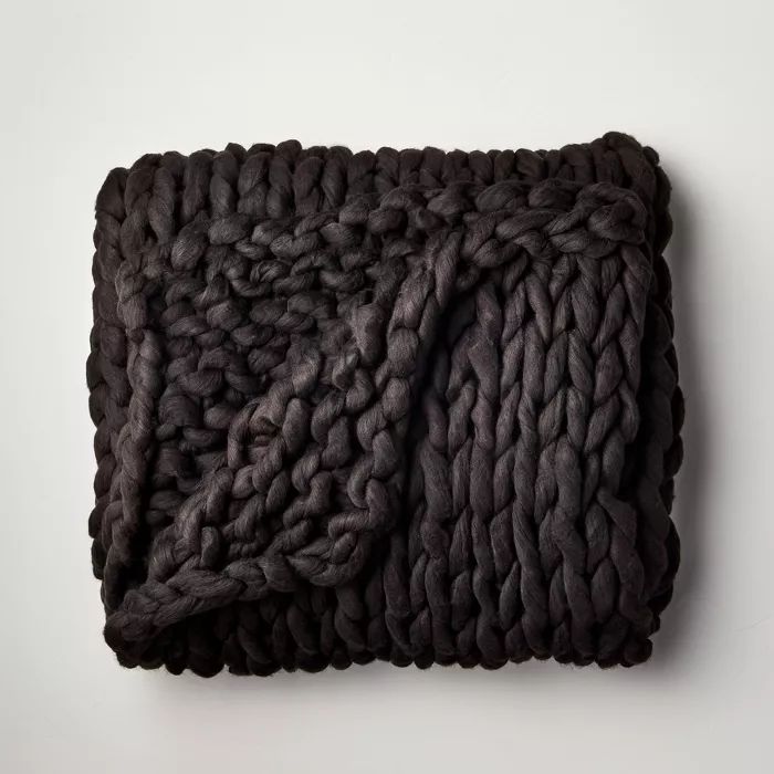 50&#34;x70&#34; Oversized Chunky Hand Knit Decorative Bed Throw Washed Black - Casaluna&#8482; | Target