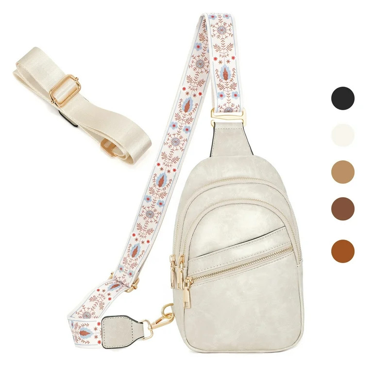 SUOSDEY Gray Sling Bag for Women Crossbody PU Leather Chest Bag for Traveling Hiking Cycling | Walmart (US)