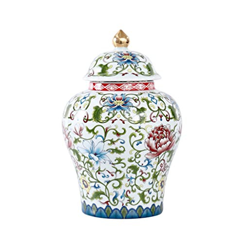 ARTLINE Jingdezhen Ceramic Ginger Jar with Lid, Chinese Style Temple Jar, Enamel Decorative Vase for Home Decor, Ceramic Storage Jar for Home Kitchen Dining Decoration | Amazon (US)