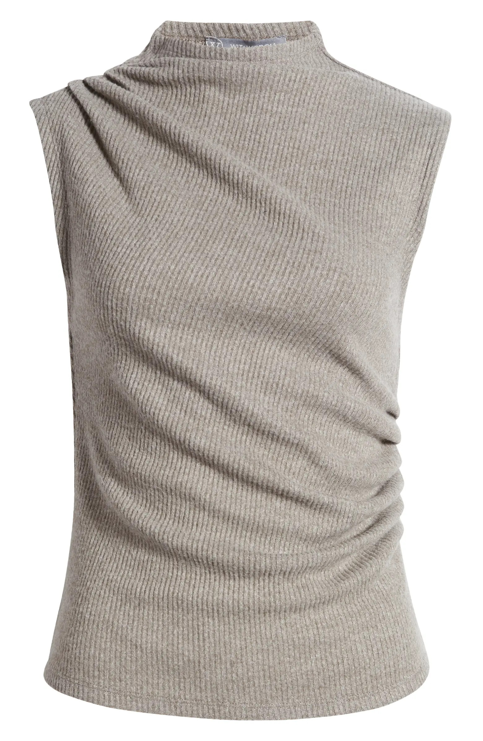 Asymmetric Ruched Sleeveless Mock Neck Knit TopWit & Wisdom | Nordstrom