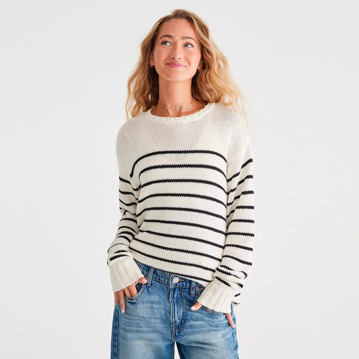 Juniors' Aeropostale Stripe Oversized Crew Neck Sweater | Kohl's