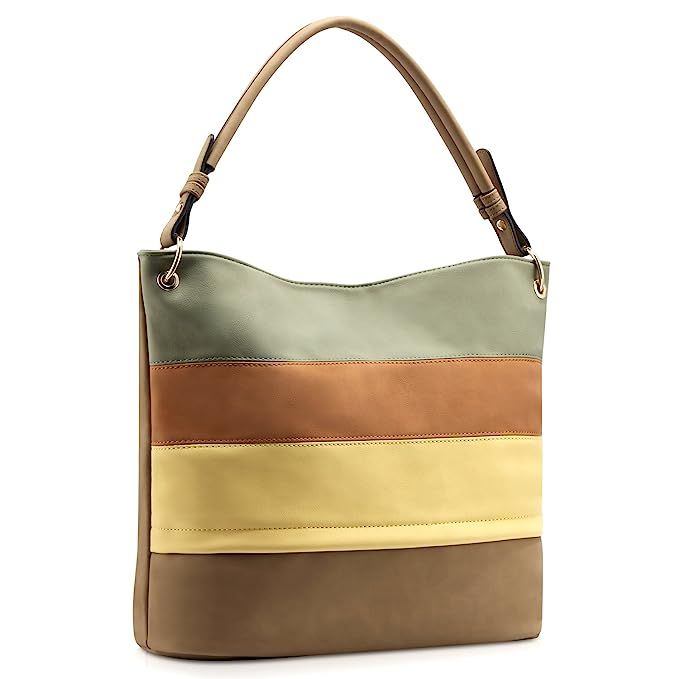 Plambag Multi Color Stripped Handbag, Faux Leather Hobo Shoulder Tote Bag | Amazon (US)