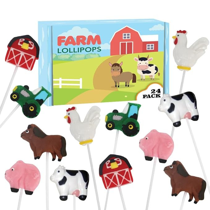 Farm Candy Lollipops - 24 Individually Wrapped Suckers Bulk - Cute Farm Animal Party Favors - Bar... | Amazon (US)