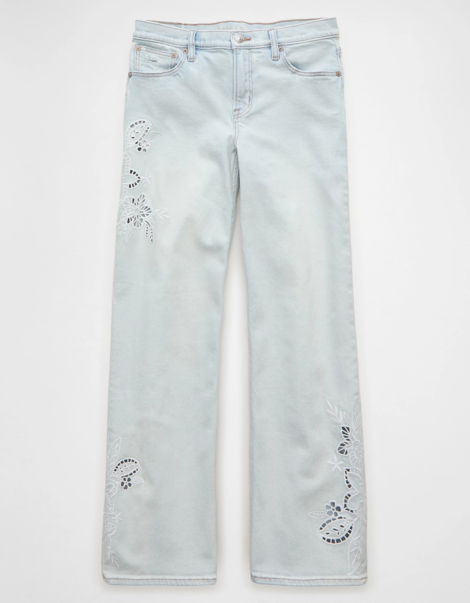 AE High-Waisted Embroidered Floral Stovepipe Jean | American Eagle Outfitters (US & CA)