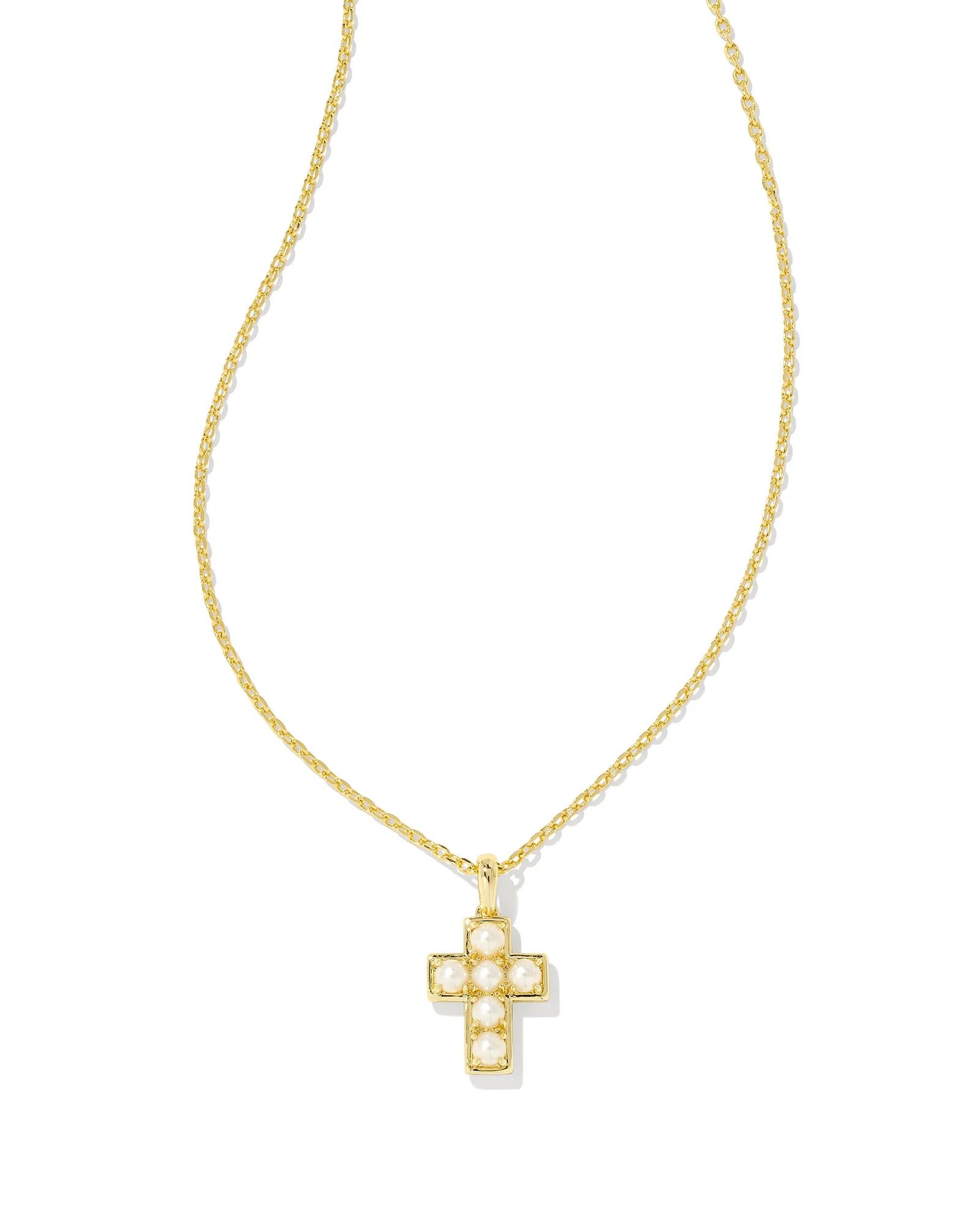Pearl Gold Cross Short Pendant Necklace in Freshwater Cultured Pearl | Kendra Scott