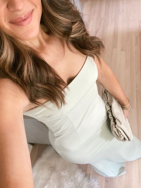 This dress is perfect for a formal spring wedding. It comes in 3 other colors. I'm wearing a size S. My clutch is an Amazon find & the perfect accessory for spring // spring wedding, wedding guest dress, vacation dress, vacation outfit, spring dresses, Amazon fashion